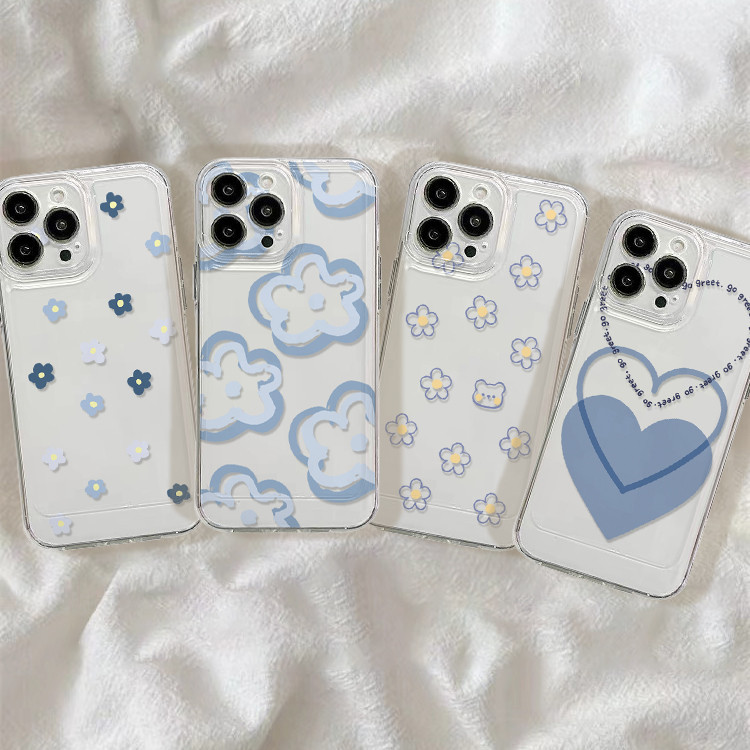 🔥GOOD🔥เคสโทรศัพท์มือถือแบบนิ่ม ใสน่ารัก การ์ตูน กราฟฟิตีสีน้ำเงิน สําหรับ iPhone 17 16 15 14 13 12 11 Pro Max X/Xs Xr 7