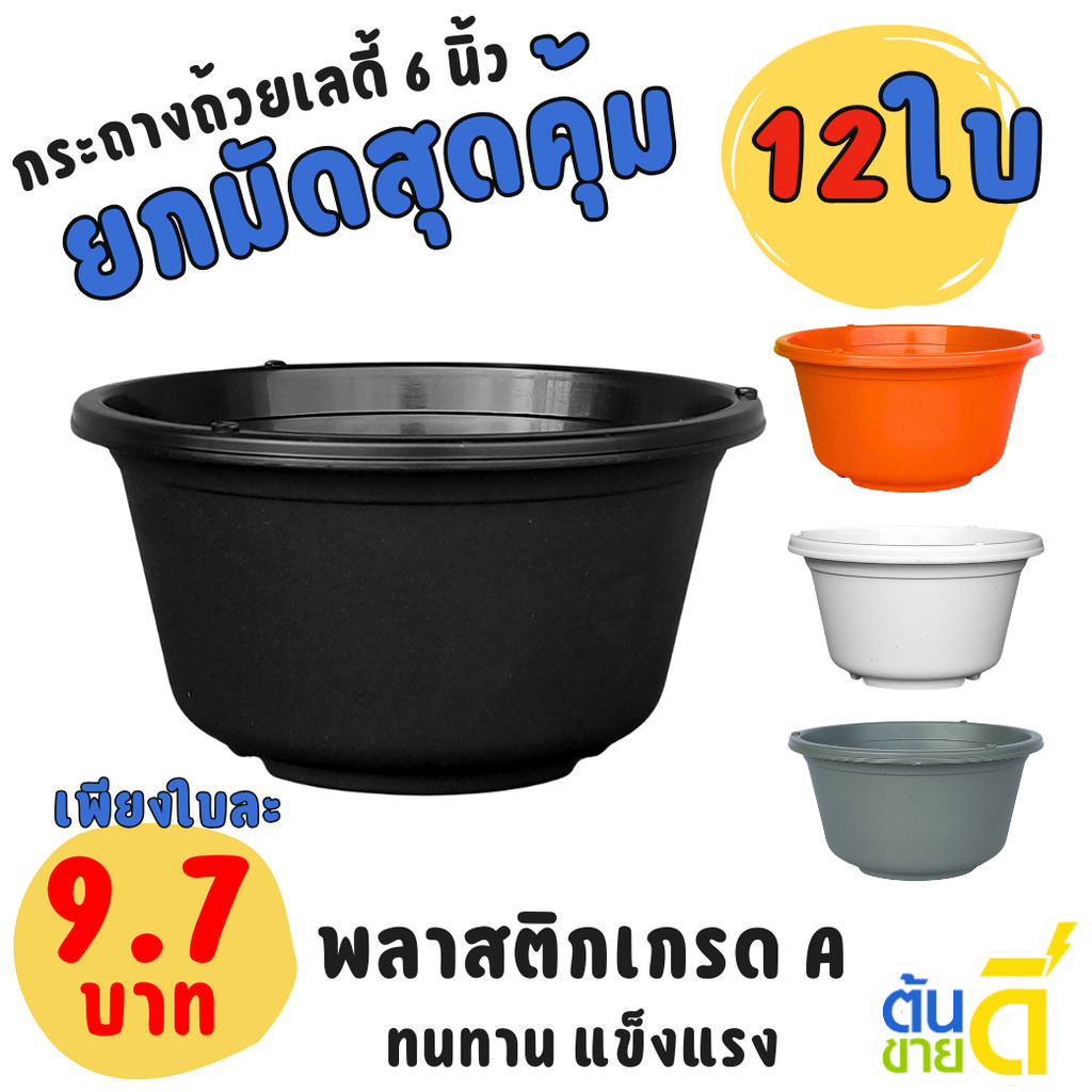 กระถาง ทรงถ้วย เลดี้ ขนาด 6 นิ้ว สีดำ สีขาว สีเทา สีอิฐ Bundle 12 ใบ ชิ้น อัน