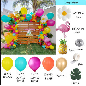 146 ชิ้นฮาวาย Flamingo บอลลูนชุดรูปแบบปาร์ตี้พื้นหลังสีชมพูตกแต่งบอลลูน Props