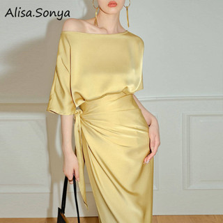 Alisa.Sonya ชุดราตรี ชุดฝรั่งเศส สีพื้น หรูหรา ชุดใส่ไปงาน ผ…