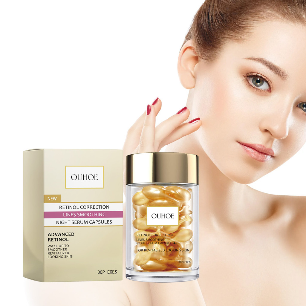 30 ชิ้น OUHOE Retinol Firming Essence Fades Facial ริ้วรอย Fine Lines Nourishing Firming Essence FREEGO