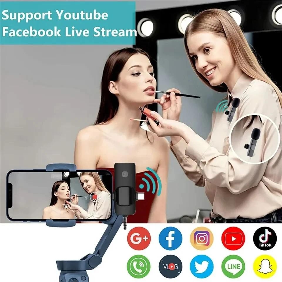 3 In 1 ไมโครโฟนไร้สายแบบหนีบเสื้อสําหรับ iPhone Android 3.5 มม.สําหรับวิทยุการบันทึกสดลดเสียงรบกวน Mini Mic รองรับอย่างกว้างๆ