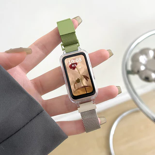 สายสแตนเลส + เคสสําหรับ Huawei Band 11 11pro 10 9 8 7 6 6Pro สมาร์ทนาฬิกา Milanese Wirst Loop สร้อยข้อมือแม่เหล็กสําหรับ Honor Band 7 6 สายรัดข้อมืออุปกรณ์เสริม