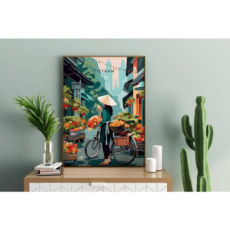 เวียดนามเดินทางโปสเตอร์งานศิลปะ,ตลาดท้องถิ่นretroพิมพ์vintageงานศิลปะwall Art Deco,เวียดนามของขวัญภาพวาดสีน้ํามัน-ไม่มีกรอบ