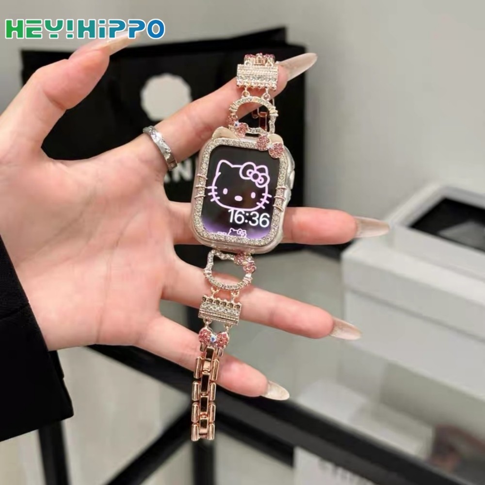 สายลูกแมวการ์ตูนน่ารัก+เคสป้องกันเหมาะสําหรับสมาร์ทวอทช์ซีรีส์ 9/8/7/6/5/กับ/4/3 สายโลหะเหมาะสําหรับ ฉันดู 49/45/44/42/40/48มม