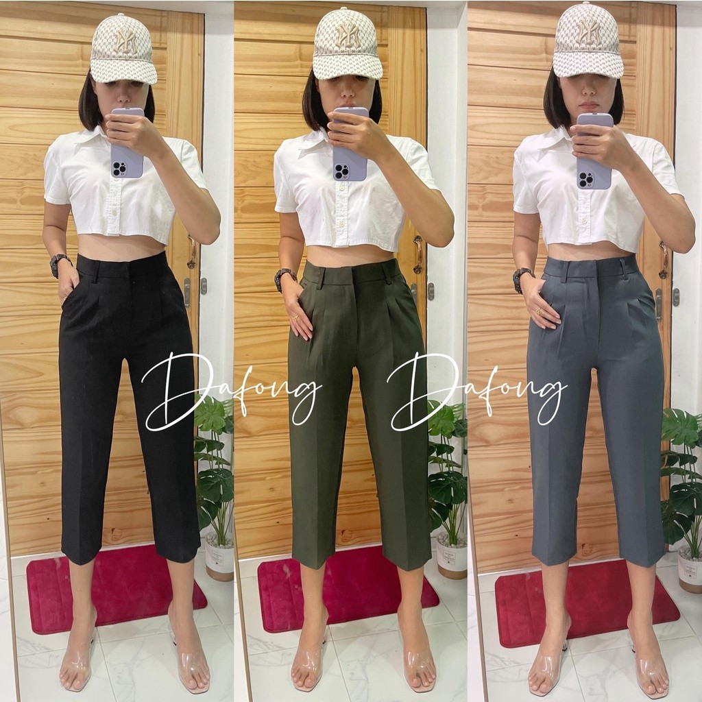 กางเกงทรงบอย7ส่วนผ้าเปเป้ ยาว 33 นิ้ว ทรงสวย ใส่สบายมาก ไม่ร้อน (A7)