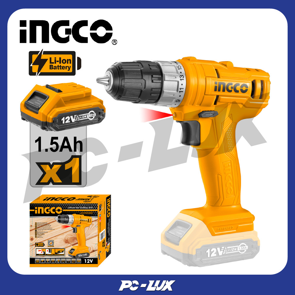 INGCO สว่านไร้สายแบตเตอรี่ 12V CDLI1211