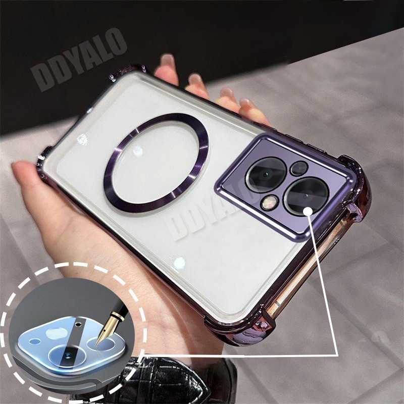 พร้อมฟิล์มเลนส์airbag สําหรับ OPPO RENO 7Z 5G RENO 8Z 5G เคสโทรศัพท์แบบนุ่มพร้อมแม่เหล็กดูดโปร่งใสกันกระแทก Clear ฝาหลัง