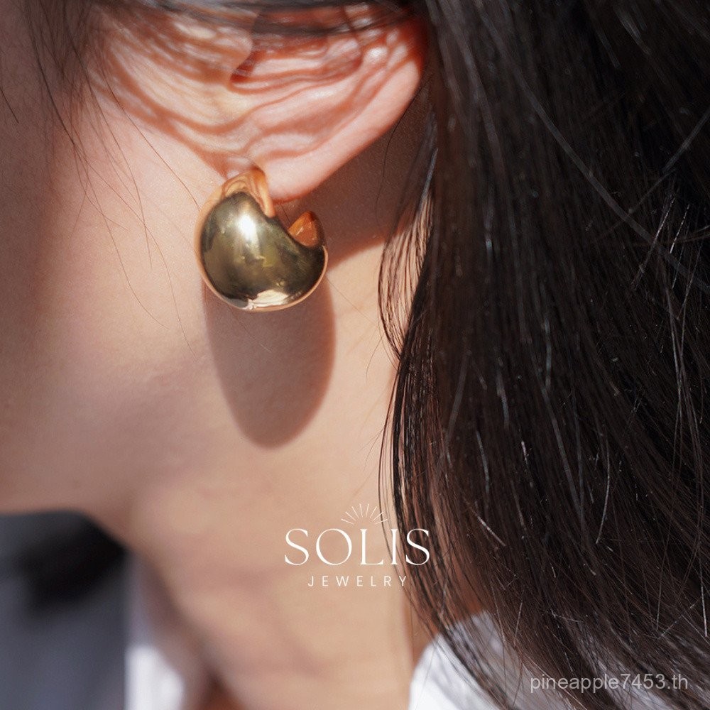 โดมบอลกลม หนา ใส่ห่วง เงิน ต่างหูทอง* ชุบทอง 18K สแตนเลสไทเทเนียม 316L เครื่องประดับกันน้ำแพ้ง่าย *เจ้าสาวจัดงานแต่งงานต่างหูแฟชั่นของขวัญวันเกิด ต่างหูผู้หญิง ER313