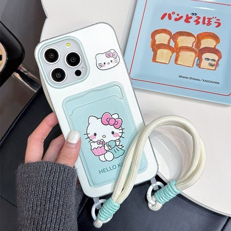 HelloKitty กระเป๋าสตางค์ สําหรับ iphone 15 Pro Max 11 14 XR 13 12 Pro Max 8 7 6 Plus X Xs Max Se 2020 13 12 11 Softกระเป๋าสตางค์ช่องใส่การ์ดกรณี（ไม่รวมเชือก）