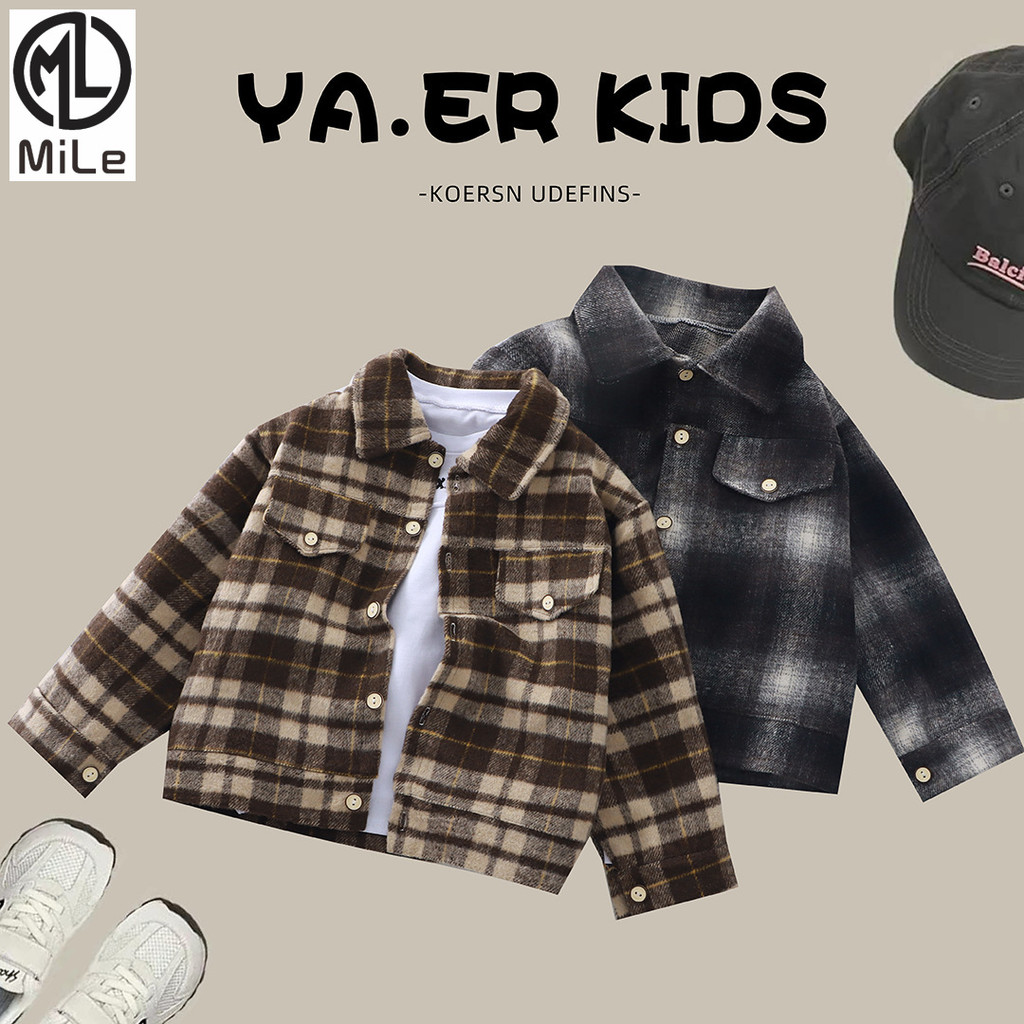 [ML] 90-160 ซม.ชายเสื้อแขนยาวฤดูใบไม้ร่วงตรวจสอบเสื้อเด็กRetroสีBlockingเสื้อสเวตเตอร์ถักสไตล์ใหม่Lapel Top Jacket