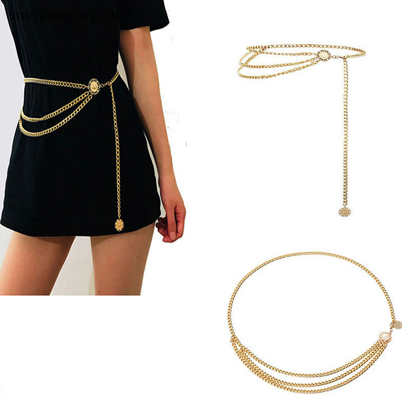 Meiyangtwo.th Women Metal Chain Retro Belt High เอวสะโพกเหรียญ Ch Waistband Body Chain ใหม่