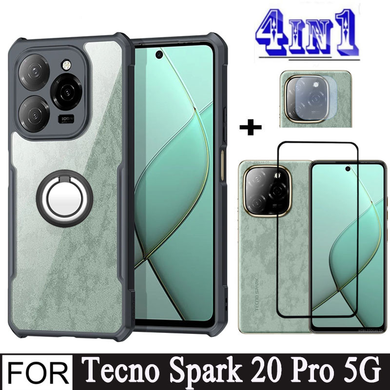 Tecno Spark 20 Pro 5Gเคสโทรศัพท์สําหรับTecno Spark 20 10 Pro 20C 4 in 1 เลนส์กล้องป้องกันหน้าจอ + ผู้ถือโทรศัพท์มือถือ