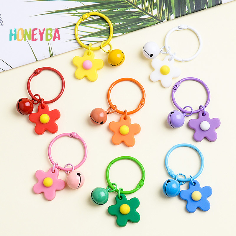 <Honeyba> พวงกุญแจดอกไม้สีสันสดใสพร้อมกระดิ่งพวงกุญแจโลหะสร้างสรรค์กระดิ่งดอกไม้จี้พวงกุญแจกระเป๋าอุปกรณ์เสริมพวงกุญแจ Nice
