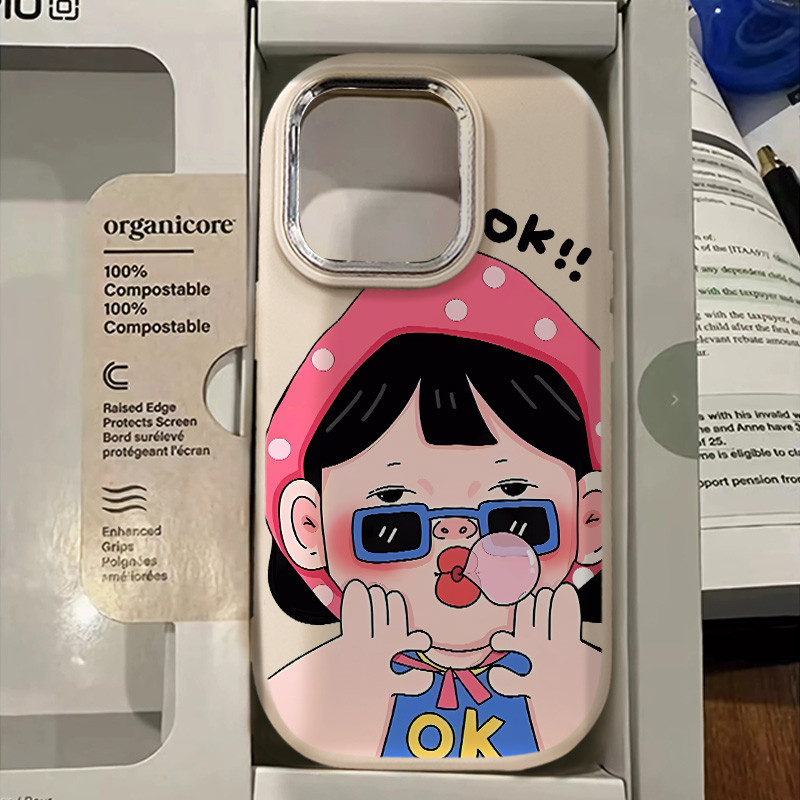การ์ตูนน่ารัก OK สาวเคสโทรศัพท์สําหรับ IPhone 15 14 13 12 11 Pro Max XR X/XS Max 7 8 Plus ความงามสูงมูลค่าน่ารัก Anti Drop ซิลิโคนนุ่มเคสโทรศัพท์