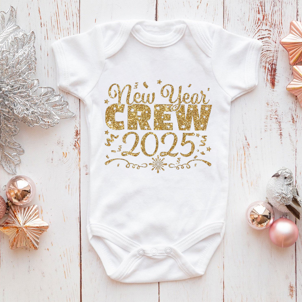 สวัสดีปีใหม่ 2025 บอดี้สูทเด็ก Inant Romper ชายหญิงเสื้อผ้าปีใหม่ของขวัญเด็กเด็กวัยหัดเดินแขนสั้น Jumpsuit