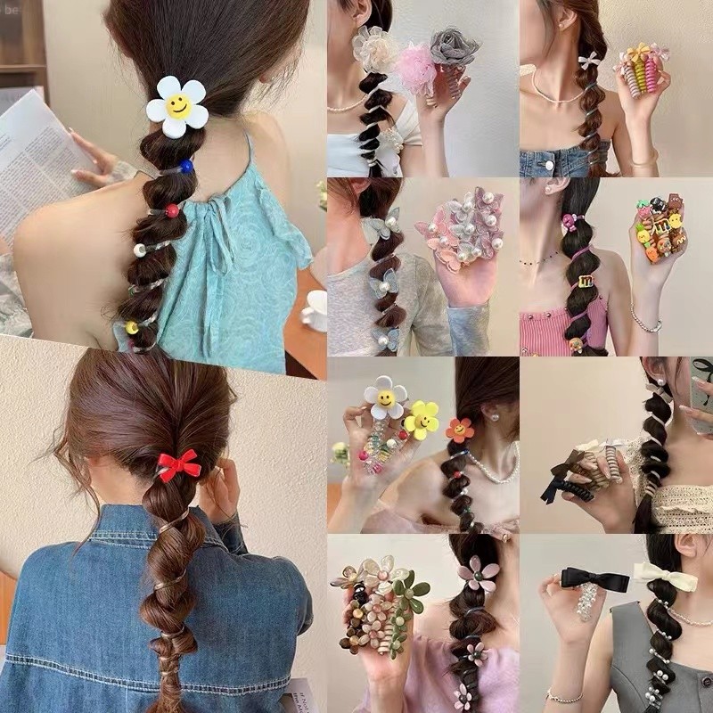 ที่คาดผมถักเปียฟองญี่ปุ่นน่ารัก ที่คาดผมสายโทรศัพท์
