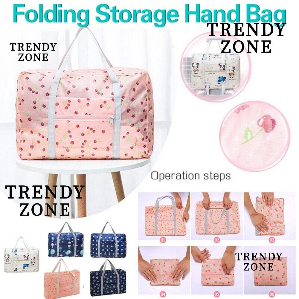 Trendyzone กระเป๋าเดินทางแบบพับได้ ผ้า กระเป๋าเดินทางกันน้ําความจุขนาดใหญ่