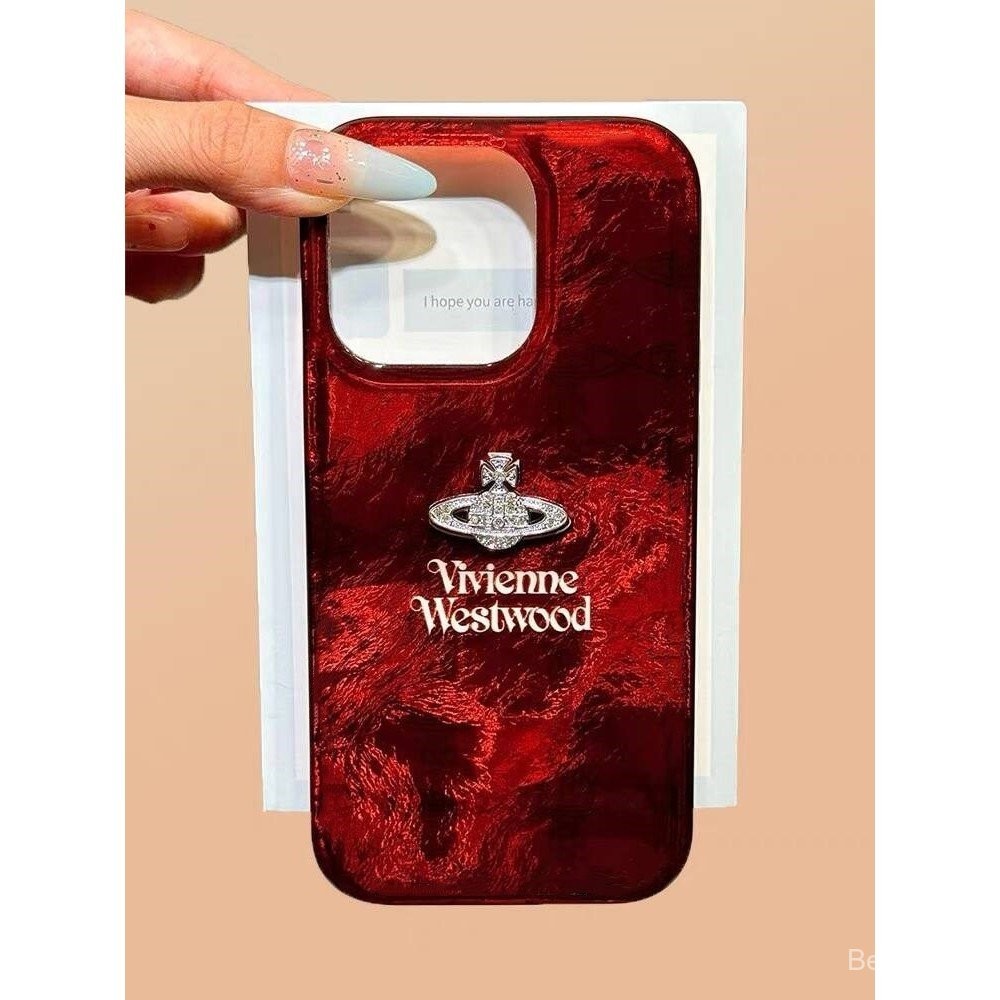 เคสโทรศัพท์มือถือสำหรับ iPhone Retro Dark Red Stereoscopic Planet 13/14/15pro 12 Creative 11 Soft XR