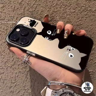 เคสไอโฟน11 สีดำหรูหราซิลิโคนแข็งกรณีโทรศัพท์ แมวสีดำแมวสีขาว For IPhone 13 12 7Plus 14 15 11 Pro MAX 8 7 6 Plus X XR XS