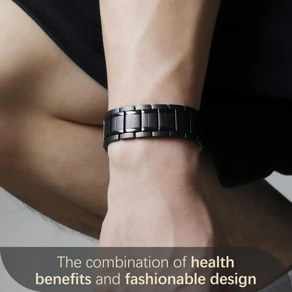 Aradoo สร้อยข้อมือเหล็กไทเทเนียม 3X Ultra Strnth Neodymium แม่เหล็กปรับสุขภาพ Magnetic Therapy Link สร้อยข้อมือ ราคา ถูกที่สุด ดีลบีเคเค แกลเลอรีภาพที่ 2
