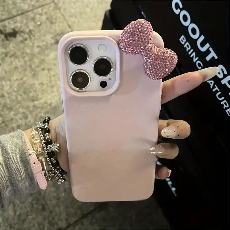 Simple Flash สีชมพูโบว์สีชมพูสําหรับ iPhone7 7plus 8 8plus xs xr 11 12 13 14 15 Pro Plus Promax
