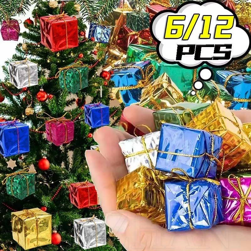 6/12ชิ้น สีสันของขวัญกล่องจี้-คริสต์มาสตกแต่งบ้าน-2.5/3/4/5/6/8เซนติเมตรมินิ/ขนาดใหญ่สแควร์โฟมกล่อง-ต้นคริสต์มาสแขวนเครื่องประดับ-ปีใหม่พรรคอุป