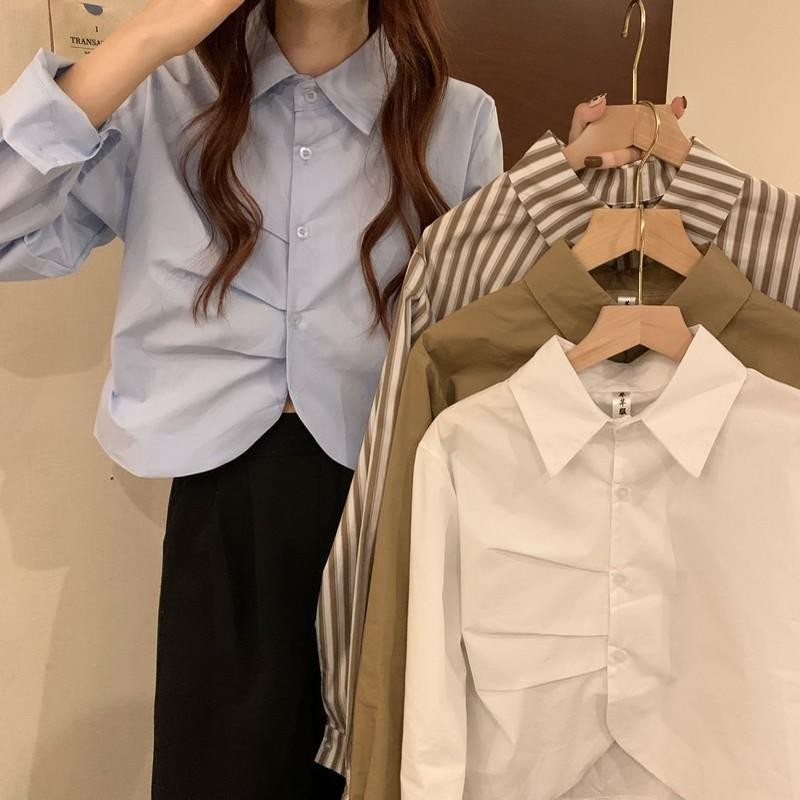 เสื้อเชิ้ตคอปก เสื้อเชิ้ตแขนยาว เสื้อเชิ้ตทำงาน คอปก ทรงสวย สไตล์ ไซส์ S-XL#W461