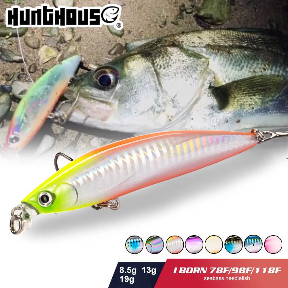 Hunthouse ตกปลาตื้น IBORN Minnow Lure ลอย 78 มม./98 มม./118 มม.8.5g/13g/19g Wobbler พื้นผิวน้ําเค็มสําหรับ Seabass Tackle