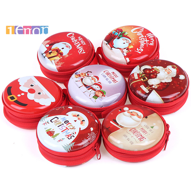 [Lemon] Xmas Christmas Candy Tin Box Candy Jar กล่องเหล็กเก็บเหรียญหูฟังกระป๋องใหม่