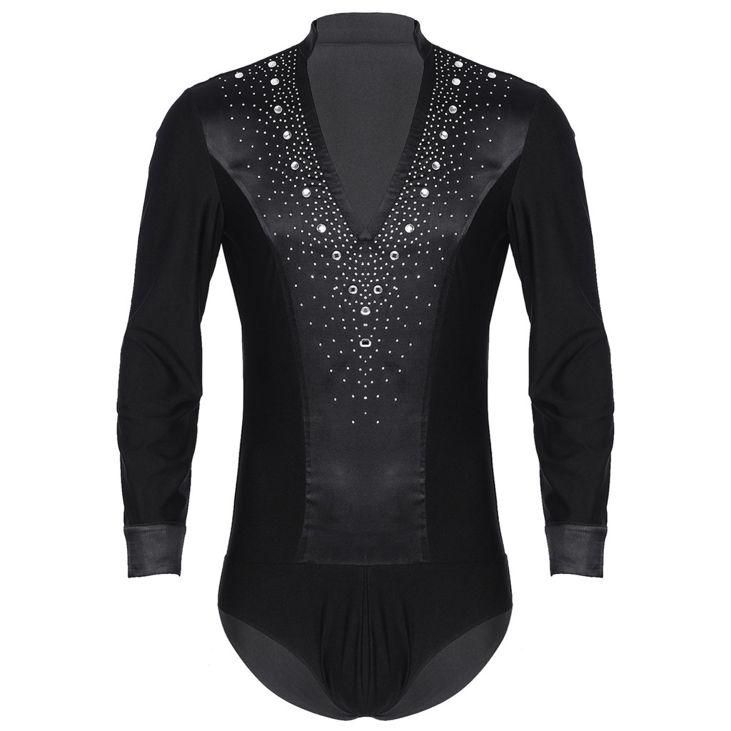 Yeahdor inhzoy Mens Sparkly Rhinestone V คอละติน Tango เต้นรําเสื้อ Ballroom Dance Leotards