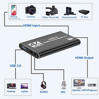 Capture Card HDMI เป็น USB3.0 4K 60FPS การ์ดจับภาพวิดีโอ *แถมสาย USB 3.0 ยาว 60 cm* capture card 4k (มีรูไมค์/หูฟัง)