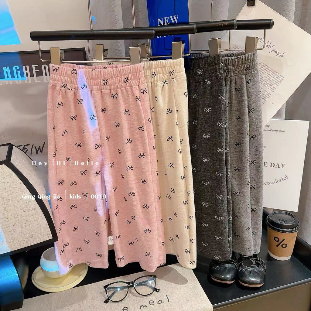 [มล] 80-160ซม สาวฤดูใบไม้ผลิฤดูใบไม้ร่วงพิมพ์กางเกงขากว้างเด็กสวมใส่ด้านนอกโบว์ เลกกิ้ง ยืดหยุ่นตรงกางเกงลําลอง - รูปที่ 2