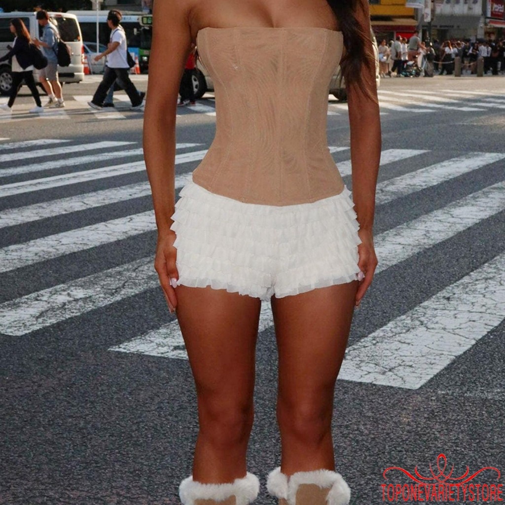Topone-ผู้หญิงฤดูร้อนเอวยางยืดแข็งlayered Slim Fitกางเกงขาสั้นลําลอง