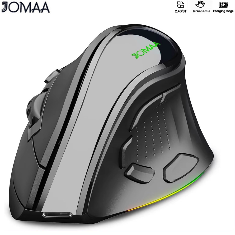 Jomaa 2.4G โหมดคู่เมาส์ไร้สายแนวตั้งตามหลักสรีรศาสตร์ 4000 DPI 9 ปุ่ม RGB Backlit เมาส์ไร้สายเงียบสําหรับเดสก์ท็อป