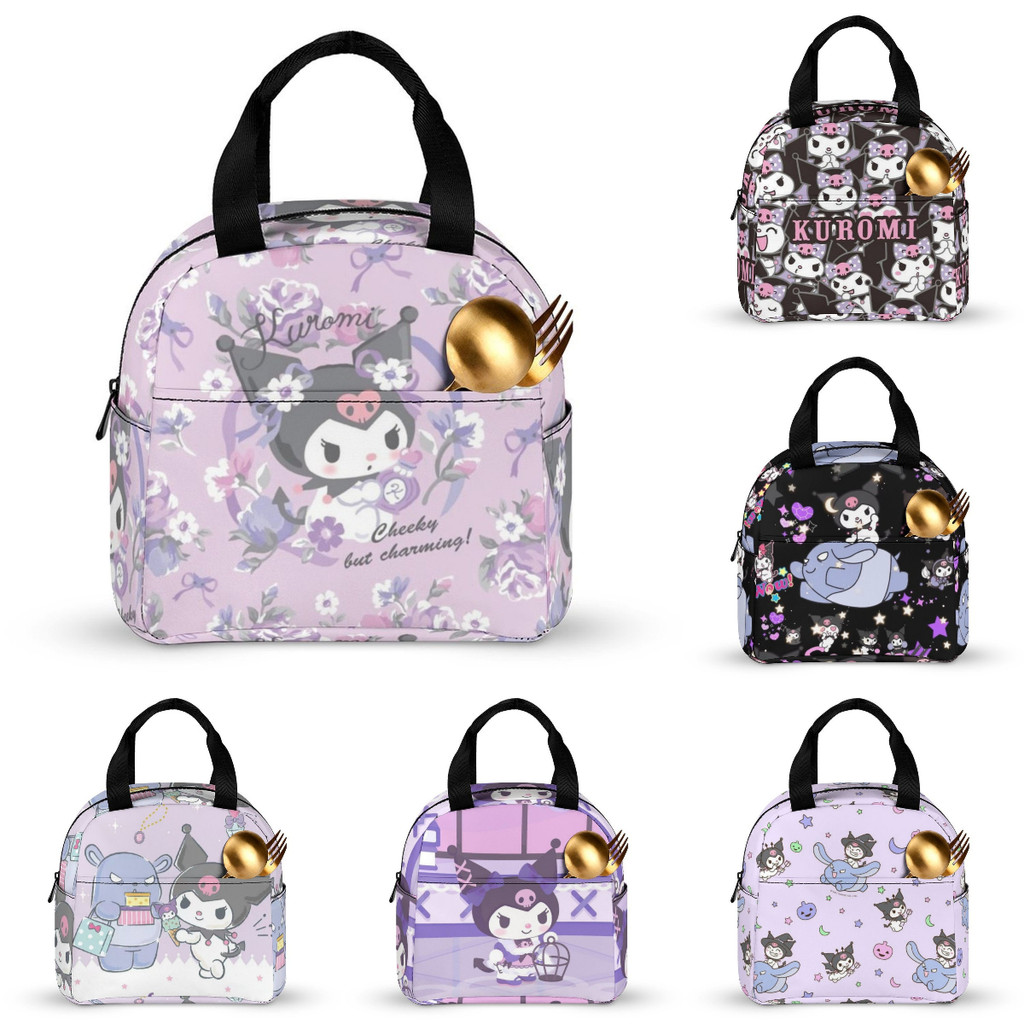 Sanrio Kuromi กระเป๋าใส่ข้าวกลางวันแบบพกพา ฉนวนกันความร้อน โพลีเอสเตอร์ ซักได้