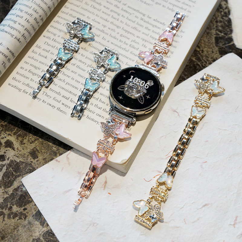 Bling ผีเสื้อสาวสายนาฬิกาสําหรับ Samsung Galaxy Watch 7/6/5/4 40 มม.44 มม.5 Pro สร้อยข้อมือสายรัดข้อมือ Galaxy Watch 6 4 คลาสสิก 47 มม.46 มม.Smartwatch เพชรสายโลหะ