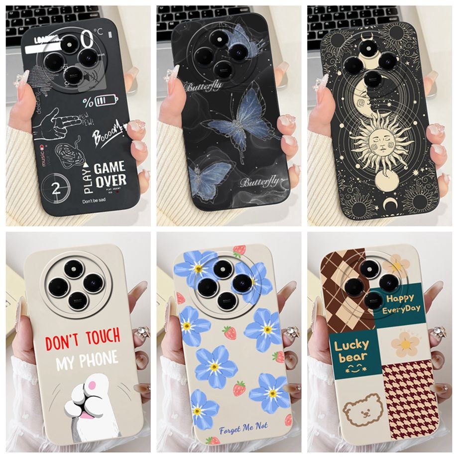 สําหรับ Xiaomi Redmi 14C 4G / Xiaomi Poco C75 4G Matte กรณีแฟชั่นหัวใจซิลิโคนเหลว Proective ฝาครอบเคสโทรศัพท์