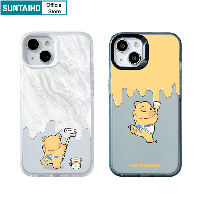 Suntaiho ตลกปลอกจิตรกรหมีรูปแบบ Clear Frosted สําหรับ Iphone 16 15 14 12 13 11 Pro Max IP 7 8 Plus Iphon X Xs XR Xs Max TPU ซิลิคอนนุ่มพรีเมี่ยมกันกระแทกปกหลัง