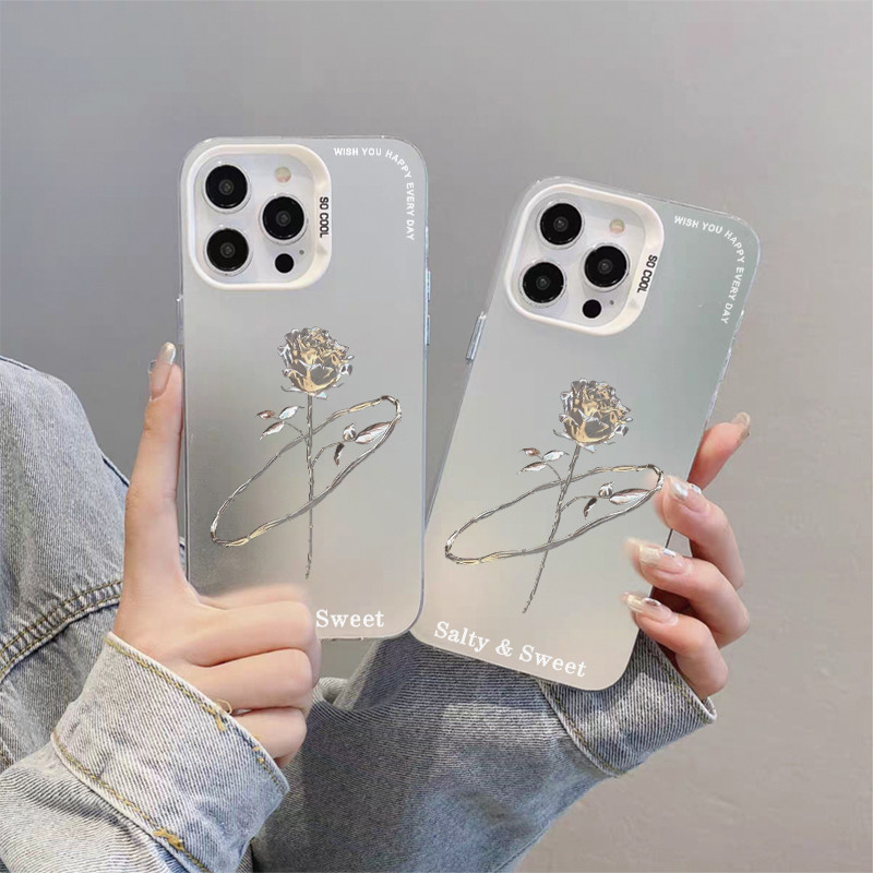 GOOD🔥ส่งจากไทย เคสโทรศัพท์มือถือนิ่ม เคสไอโฟน สีเงินด้าน สําหรับIPHONE11 12 13 14 15 16 PROMAX 7/8Plus XS/R XSMaxกุหลาบ - รูปที่ 2