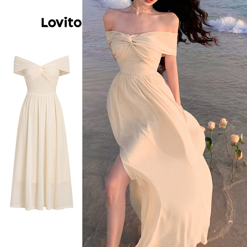 Lovito ชุดเดรสทวิสต์ตาข่ายตัดกันธรรมดาหรูหราสำหรับผู้หญิง L104ED321