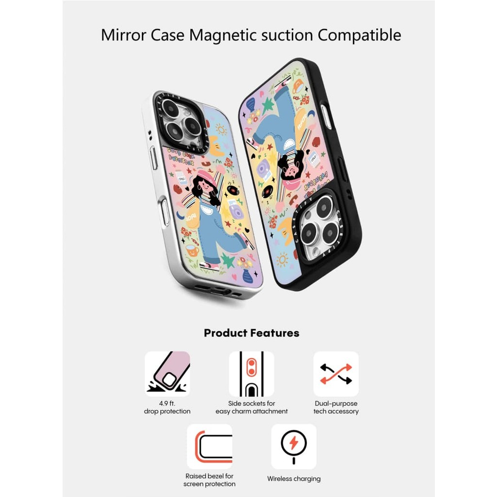 Casetify X GoodLuck แม่เหล็กดูด Black & Sliver กระจก IPhone กรณี IPhone 16 15 14 13 12 Pro Max Plus Hard กลับกรณีฝาครอบกล่องแกะสลักโลโก้