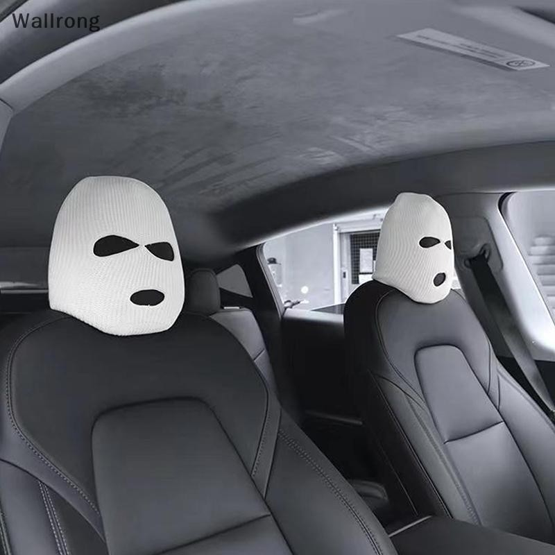 Wallrong 1 ชิ้นผ้าคลุมเบาะรถยนต์ Masked Person ถักหมวกฮาโลวีน Headrest ฝาครอบตกแต่งรถ Anti-theft อุปกรณ์เตือนใหม่