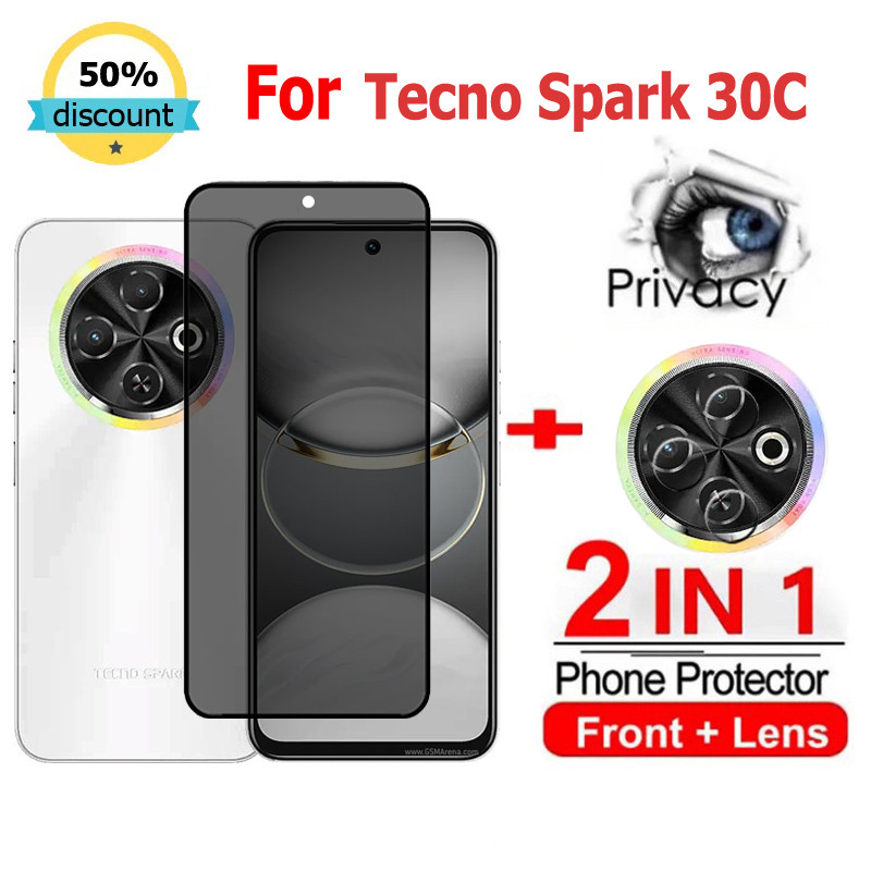2 in 1 ฟิล์ม Tecno Spark 30C ฟิล์มกระจกนิรภัยกันรอยหน้าจอ กันแอบมอง เพื่อความเป็นส่วนตัว สําหรับ Tec