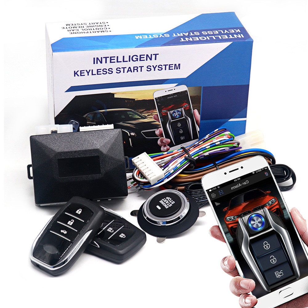 Br Auto Start Stop Push One ปุ่ม Keyless Entry System Alarm พร้อม Autostart สมาร์ทคีย์ระยะไกลเริ่มต้นสําหรับรถยนต์อุปกรณ์เสริม
