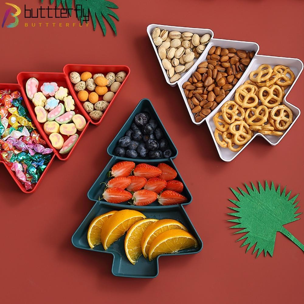 Buttterfly จานขนมพลาสติก, รูปทรงต้นคริสต์มาส 3 Girds จานขนมคริสต์มาส, มัลติฟังก์ชั่นพลาสติกความจุขนาดใหญ่ Home Supply Tableware Party Supplies