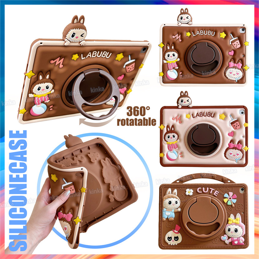 360° หมุนขาตั้งเด็กน่ารัก 3D ซิลิโคนอ่อนนุ่มลายการ์ตูนกันกระแทกกรณีแท็บเล็ตสําหรับ Samsung Galaxy Ta