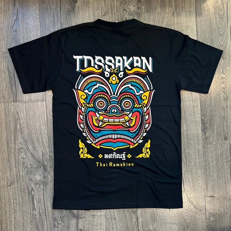 เสื้อยืดวินเทจไทยทศกัณฐ์ เสื้อยืดลายกราฟฟิกรามเกียรติ์ ไทย สำหรับผู้ชายและผู้หญิงเสื้อยืดลายกราฟฟิก เสื้อยืดคอตตอน S-5XL