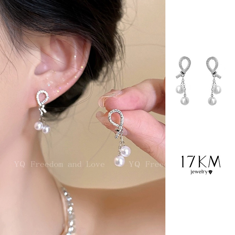 17กม สง่างาม ไข่มุก หยด ต่างหูคริสตัลต่างหูเงินสําหรับผู้หญิงอุปกรณ์เครื่องประดับ