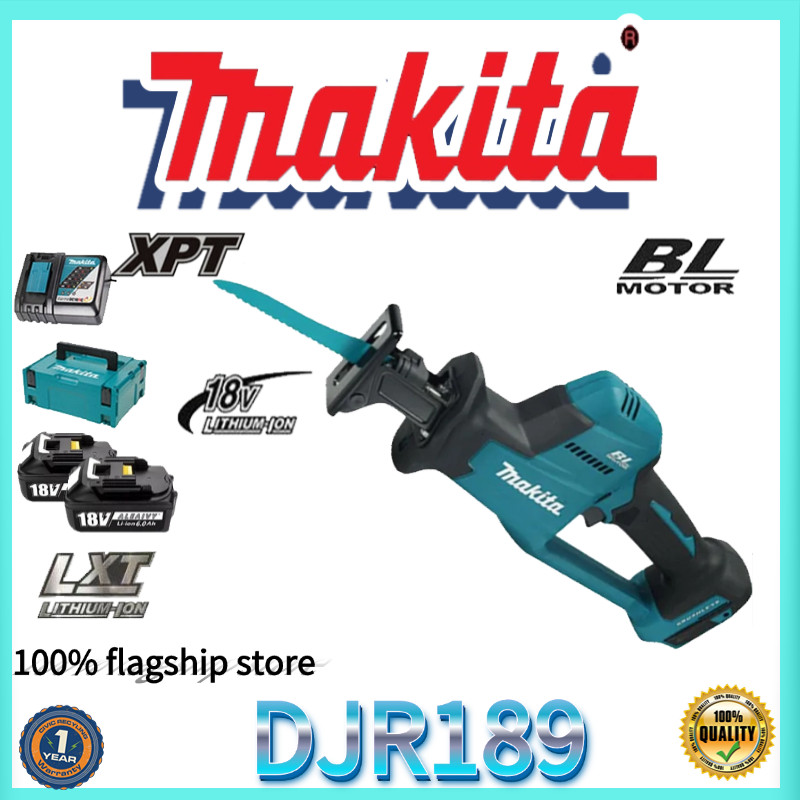 【ร้านเรือธง 100%】แบตเตอรี่แบบชาร์จไฟได้, ท่อเหล็กตัดไม้อเนกประสงค์ Makita DJR189 เลื่อยตัดโลหะ 18V ลูกสูบไฟฟ้า